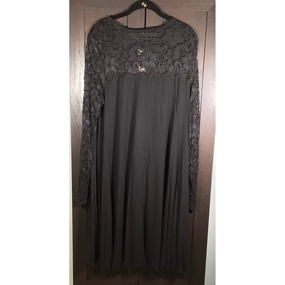 Karen Kane Black Lace Yoke Long Sleeve A-Line Dress XL Made in USA New - Picture 2 of 6